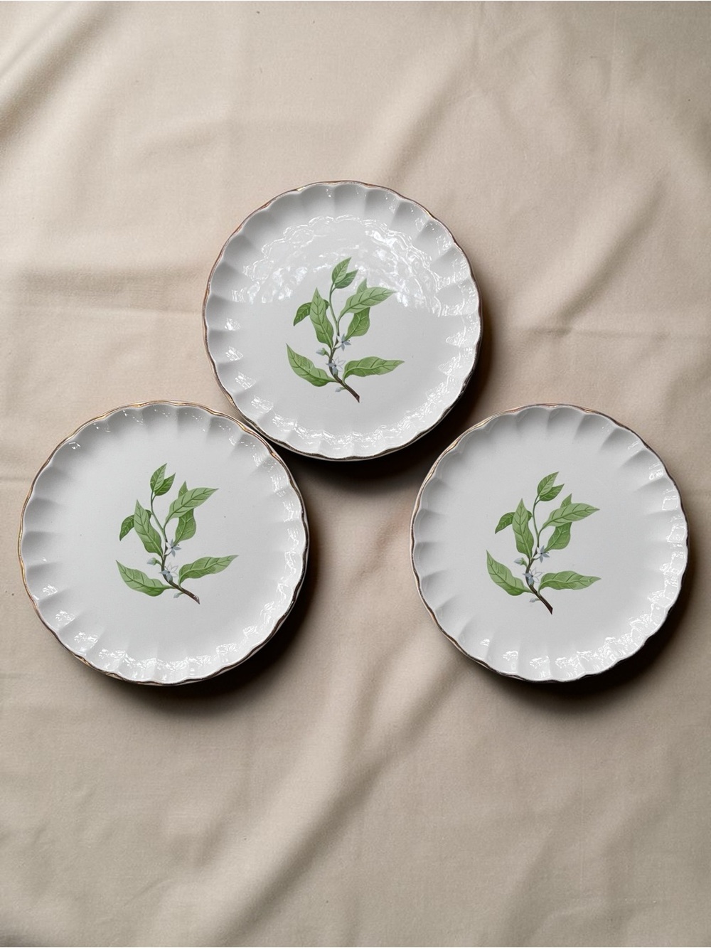 W.S.George Bolero Green Valley Gray Flowers 6.5” Bread Butter Plates Set of 3